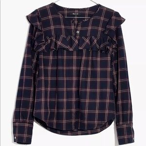Madewell Plaid Ruffle-Yoke Blouse